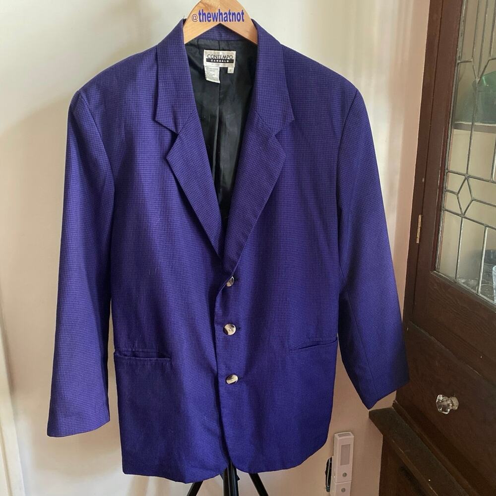Vintage Contempo Casuals Blazer Small Purple Black Plaid Power Boxy Jacket 80s - Picture 8 of 16